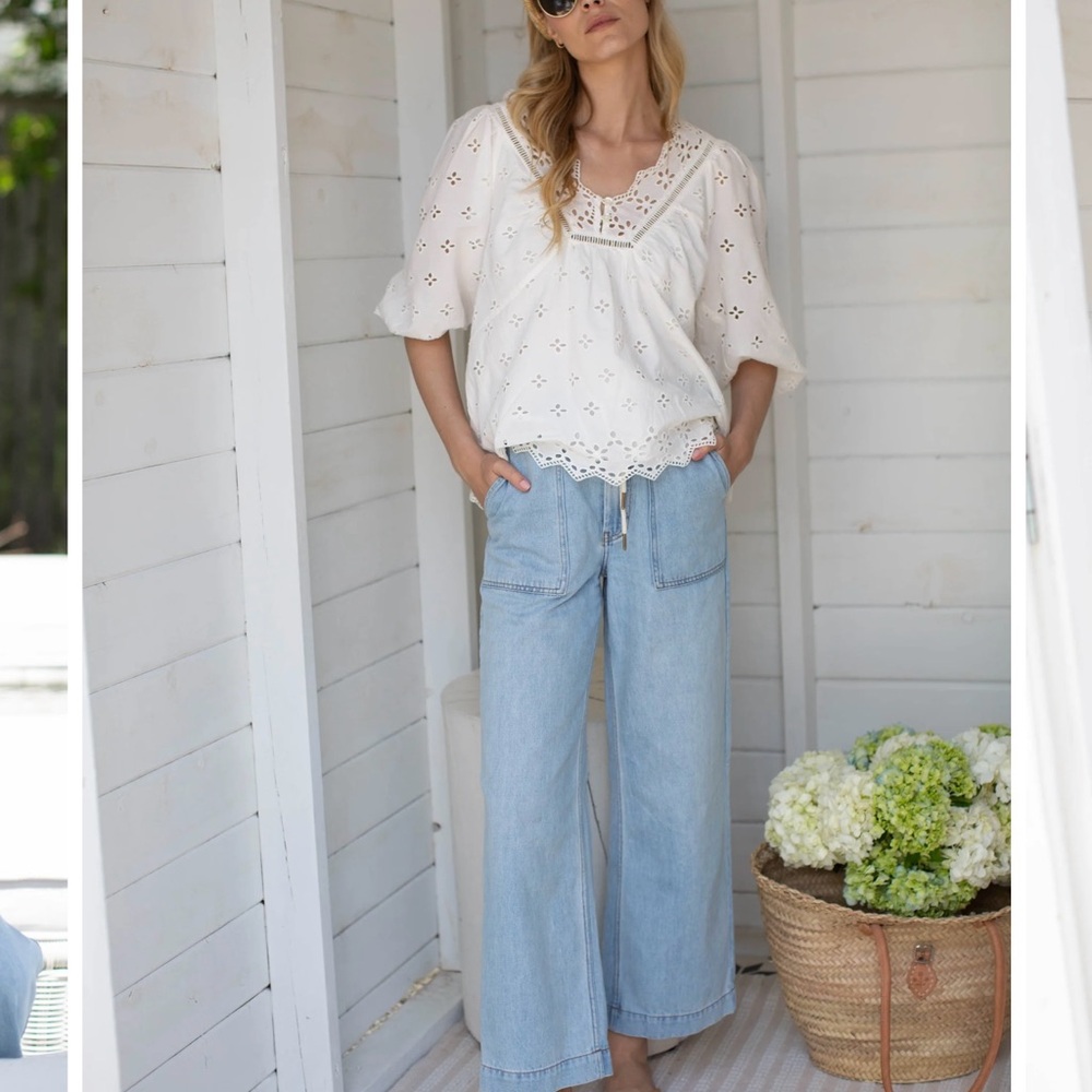 Marea Paperbag Denim - Pale Wash Wide Leg Denim